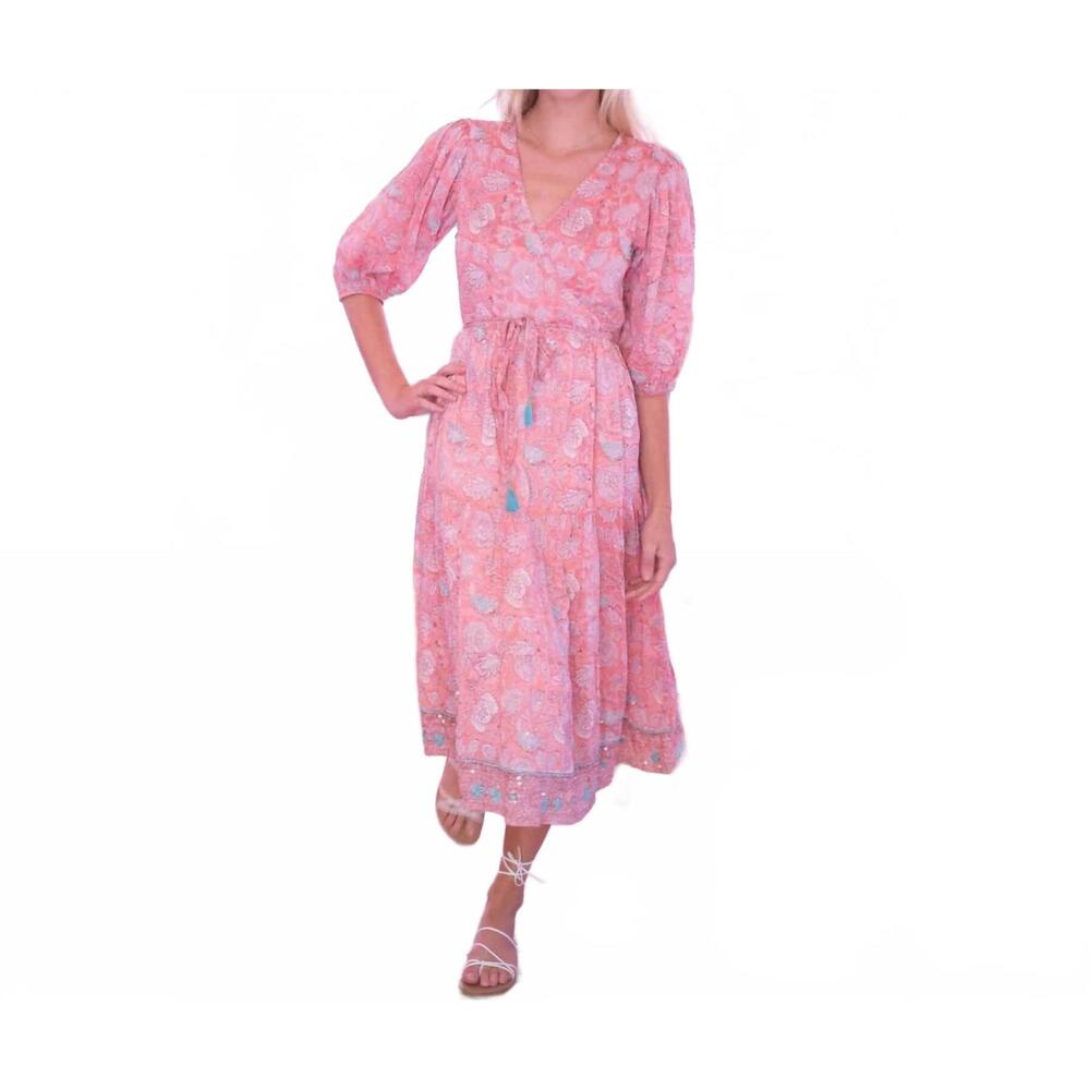 NEW BELL BY ALICIA BELL flora midi wrap dress in pink multi